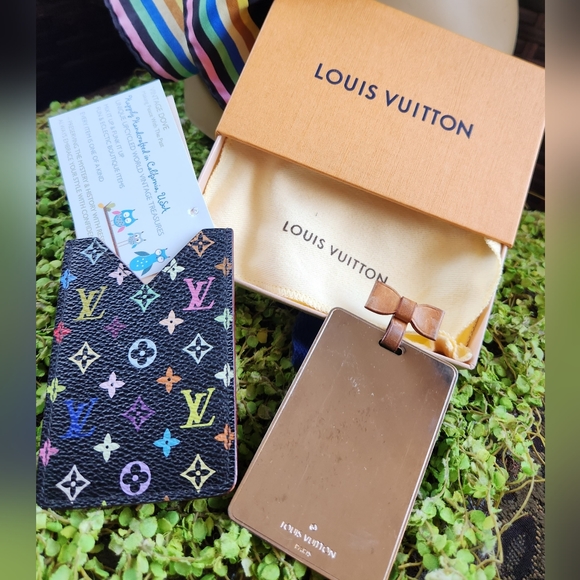 LOUIS VUITTON Black Multicolor LV Logo Mirror Credit Card Hotel Key Holder Case - Picture 5 of 16